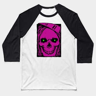 Smiling Skull Grim Reaper with Glowing Eyes Baseball T-Shirt